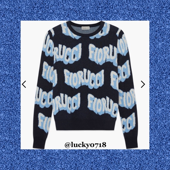 Fiorucci EUC Navy Wavy Logo Cashmere/Wool Sweater Sz M - Picture 2 of 7